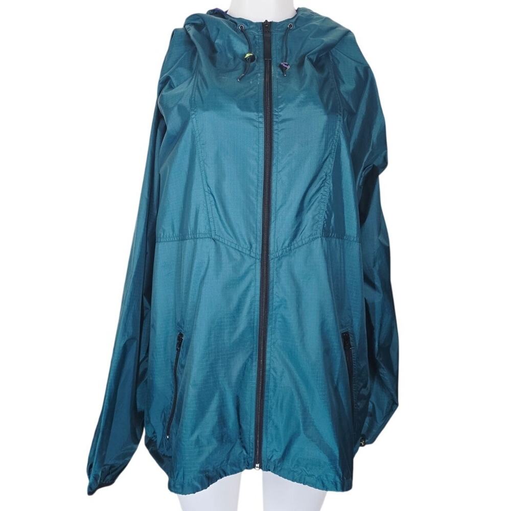 Helly Hanson Hunter Green Purple Rip Stop Hooded Packable Rain Jacket XL